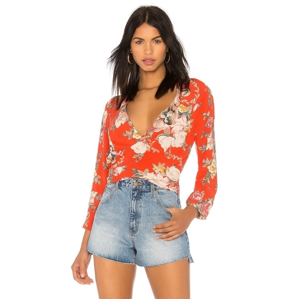 ROLLA’S Orange Delilah Rococo Roses Wrap Cropped Blouse M - Picture 7 of 10